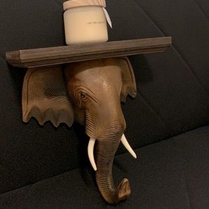 Hand-carved Wooden Elephant head shelf